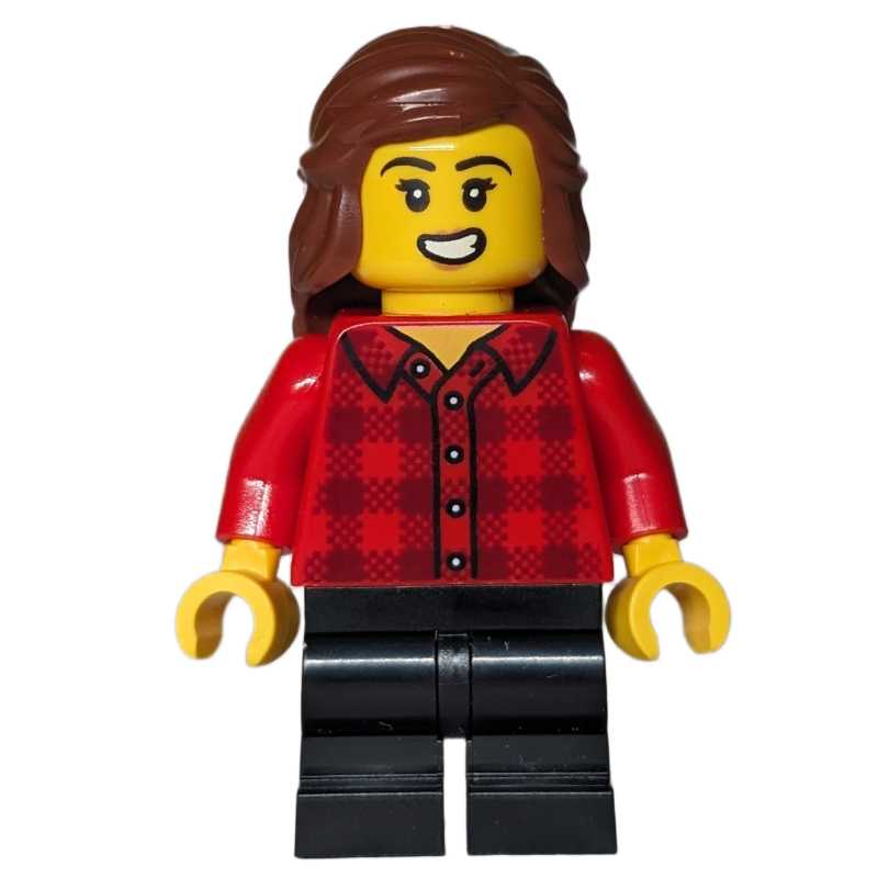 LEGO Girl, Red Torso, Black Medium Legs, Reddish Brown Hair (fig-016977)