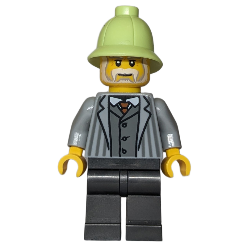 LEGO Man, Light Bluish Grey Torso, Pearl Titanium Legs, Yellowish Green Helmet (fig-016983)