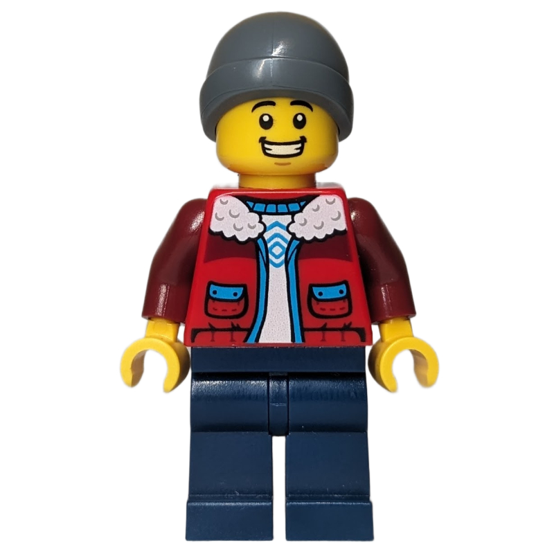 LEGO Red Torso, Dark Blue Legs, Dark Bluish Grey Beanie (fig-017028)