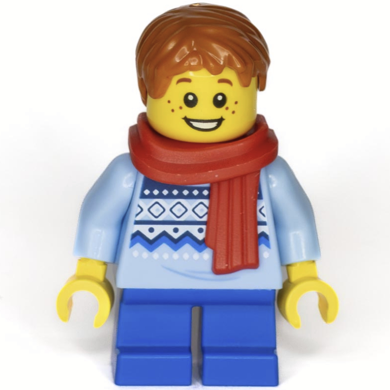 LEGO Kid, Bright Light Blue Torso, Blue Legs, Dark Orange Hair, Scarf (fig-017032)