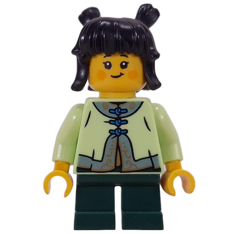 LEGO Kid, Yellowish Green Torso, Dark Green Legs, Black Hair (fig-017042)