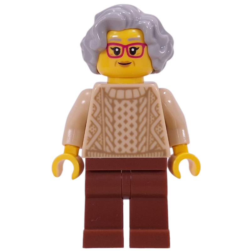 LEGO Grandma, Tan Torso, Reddish Brown Legs, Light Bluish Grey (fig-017046)