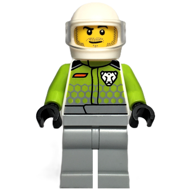 LEGO Race Driver, Lime Jacket, Light Bluish Gray Legs, White Helmet (fig-017091)