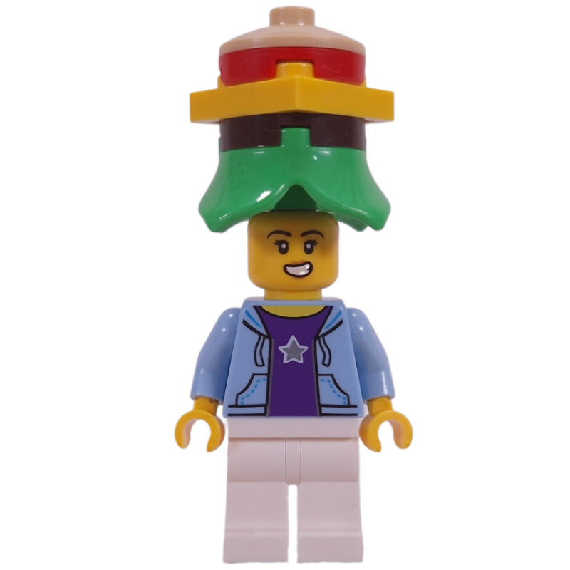 LEGO Bright Light Blue Torso, White Legs, Hamburger Hat (fig-017249)