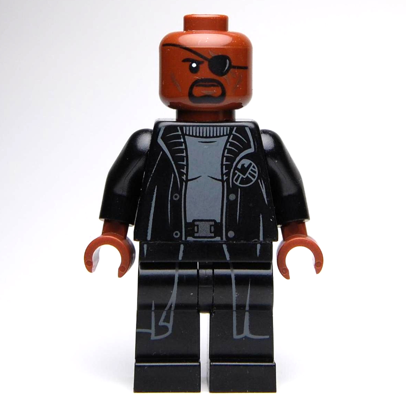 LEGO Nick Fury in Long Black Coat Over Gray Sweater, No Line on Hips (fig-017264)