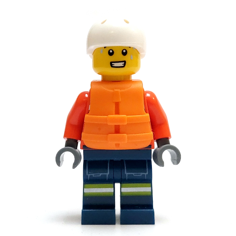 LEGO Lifeguard, Reddish Brown Torso, Dark Blue Legs, Dark Brown Hair, Life Vest (fig-017282)