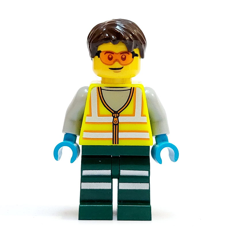 LEGO Technician, Vibrant Yellow Torso, Dark Green Legs, Dark Brown Hair (fig-017284)