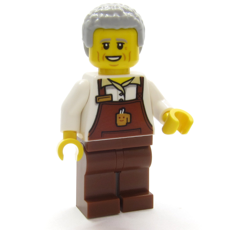 LEGO Barista, Reddish Brown Apron, Light Bluish Grey Hair (fig-017299)