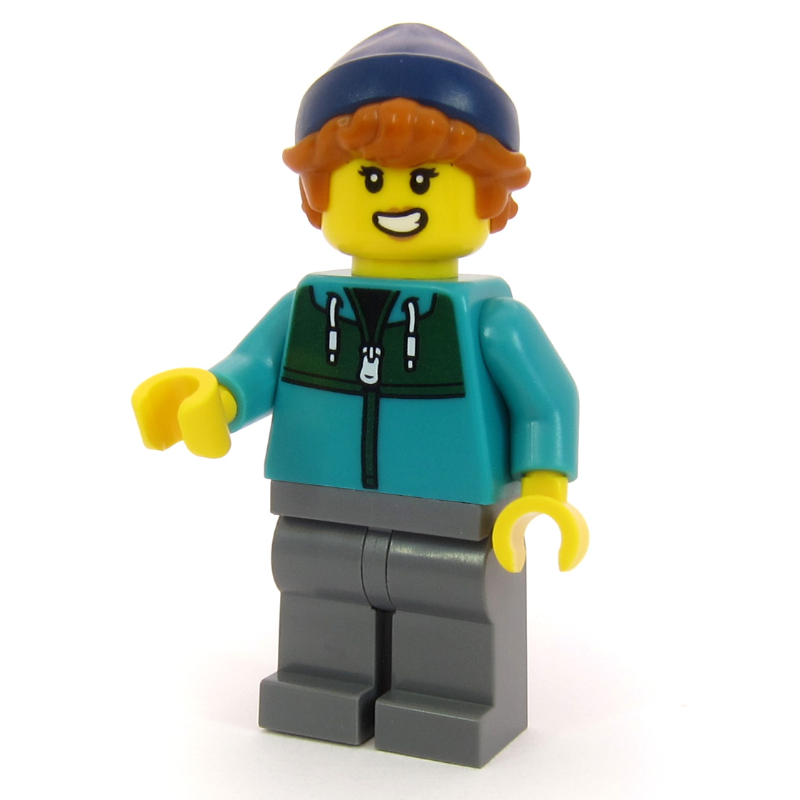 LEGO Passenger, Dark Turquoise Torso, Dark Bluish Grey Legs, Dark Blue Beanie (fig-017301)