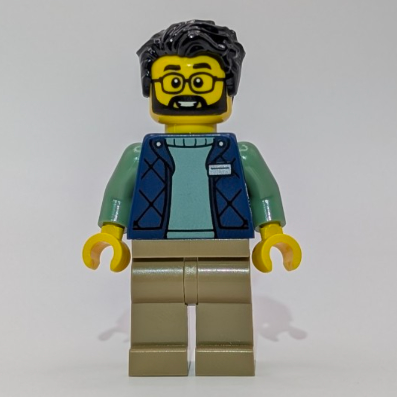 LEGO LEGO Employee, Dark Blue Torso, Dark Tan Legs, Black Hair (fig-017303)