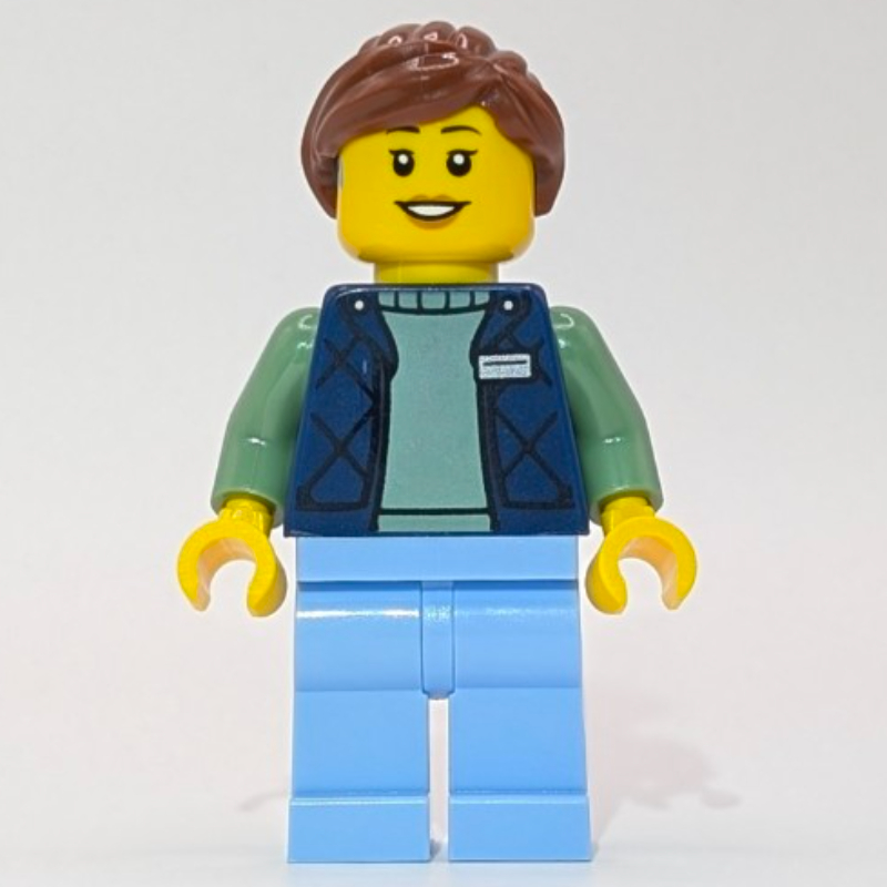 LEGO LEGO Employee, Dark Blue Torso, Bright Light Blue Legs, Reddish Brown Hair (fig-017304)