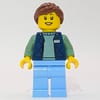 LEGO Employee, Dark Blue Torso, Bright Light Blue Legs, Reddish Brown Hair