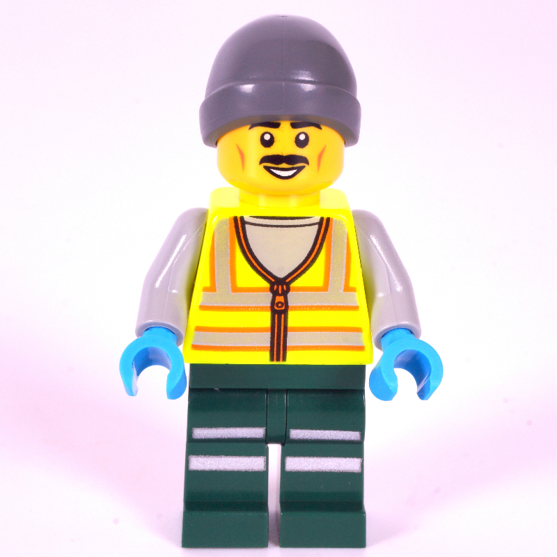 LEGO Snowplow Driver, Lime Safety Vest, Dark Green Legs, Dark Bluish Grey Beanie (fig-017309)