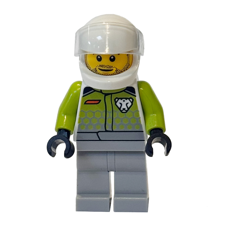 LEGO Race Driver, Lime Torso, Light Bluish Grey Legs, White Helmet (fig-017311)