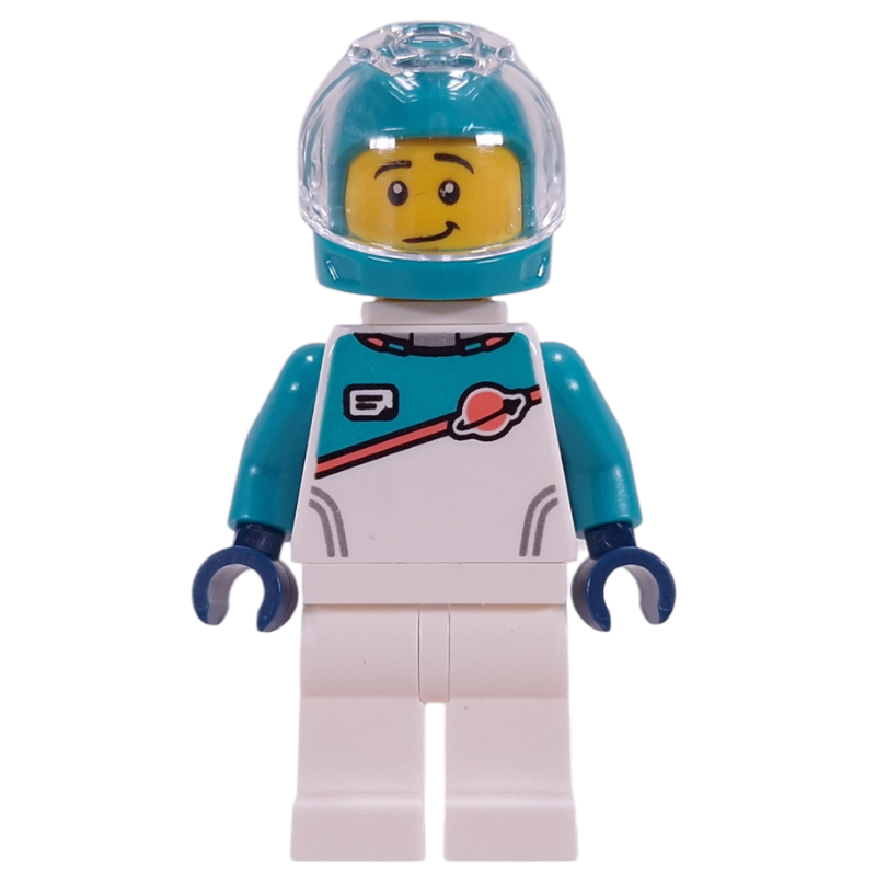 LEGO Astronaut, White/Dark Turquoise Suit, Dark Turquoise Helmet, Neck Bracket (fig-017374)