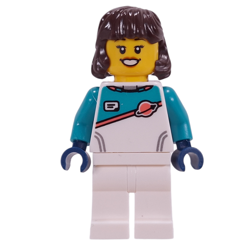 LEGO Astronaut, White/Dark Turquoise Spacesuit, Dark Brown Hair (fig-017382)