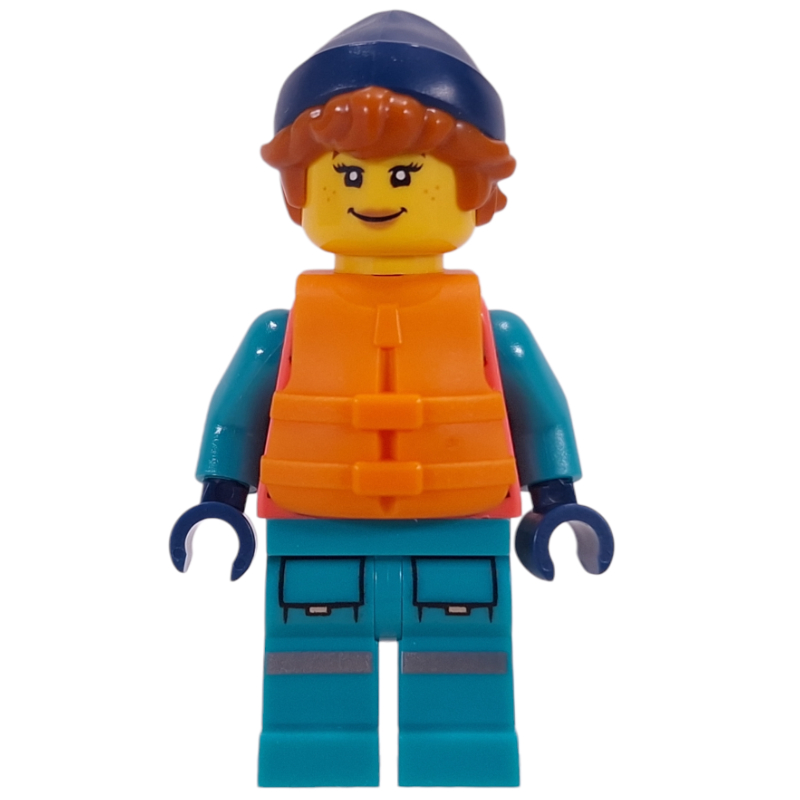 LEGO Arctic Explorer, Coral Torso, Dark Turquoise Legs, Dark Blue Beanie, Life Vest (fig-017384)