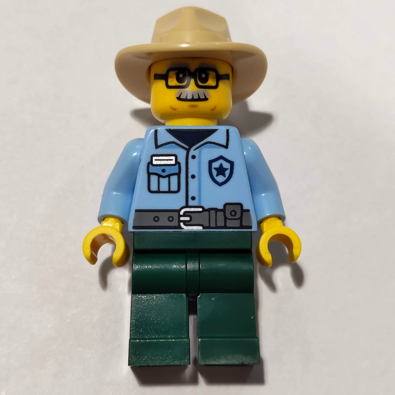 LEGO Ranger, Bright Light Blue Torso, Dark Green Legs, Fedora, Moustache (fig-017438)