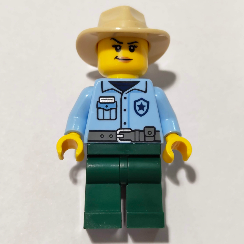 LEGO Ranger, Bright Light Blue Torso, Dark Green Legs, Fedora, Woman (fig-017440)