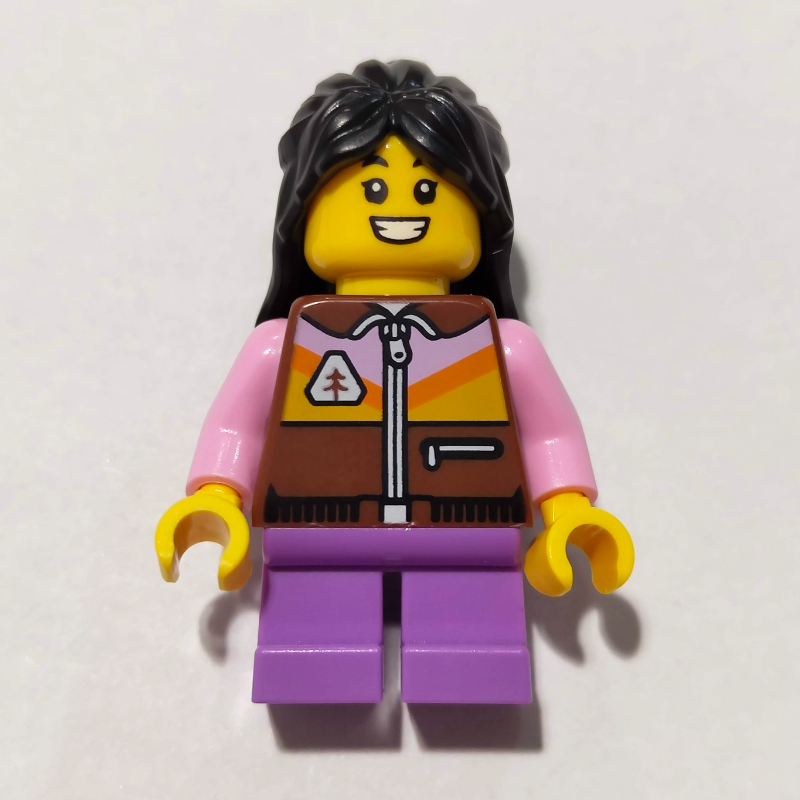 LEGO Kid, Reddish Brown Torso, Medium Lavender Legs, Black Hair (fig-017442)
