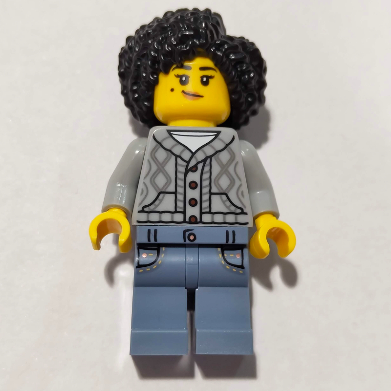 LEGO Mother, Light Bluish Grey Torso, Sand Blue Legs, Black Hair (fig-017443)