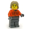 Pit Crew, Reddish Orange Jacket, Dark Bluish Gray Legs, Dark Tan Hair