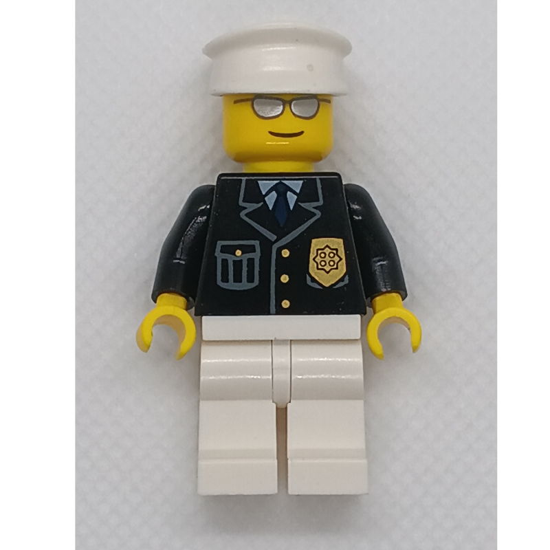 LEGO Police Officer, White Legs, Cap, Silver Glasses (fig-017527)