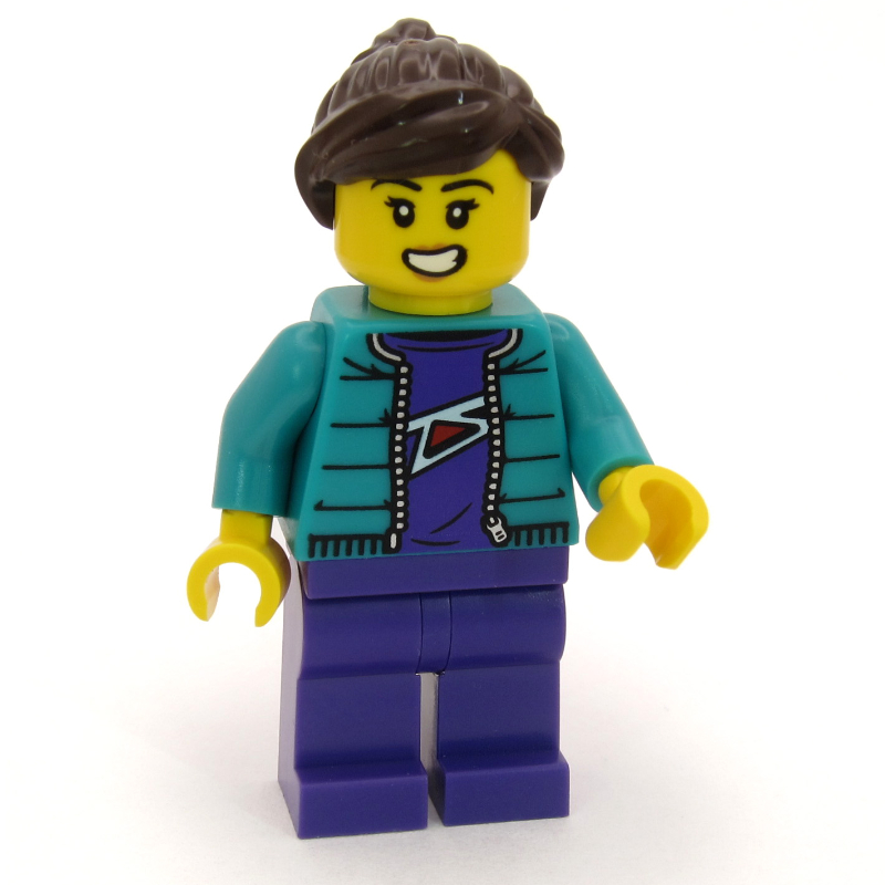 LEGO Woman, Dark Turquoise Jacket, Dark Purple Legs (fig-017764)