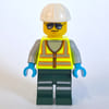 Train Driver, Vibrant Yellow Safety Vest, Dark Green Legs, White Hard Hat