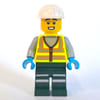 Train Crew, Vibrant Yellow Safety Vest, Dark Green Legs, White Hard Hat