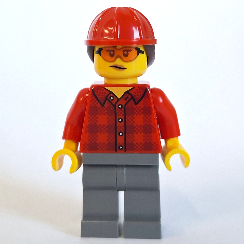 Train Crew, Red Plaid Shirt, Dark Bluish Gray Legs, Red Hard Hat