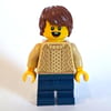 Boy, Tan Sweater, Dark Blue Medium Legs
