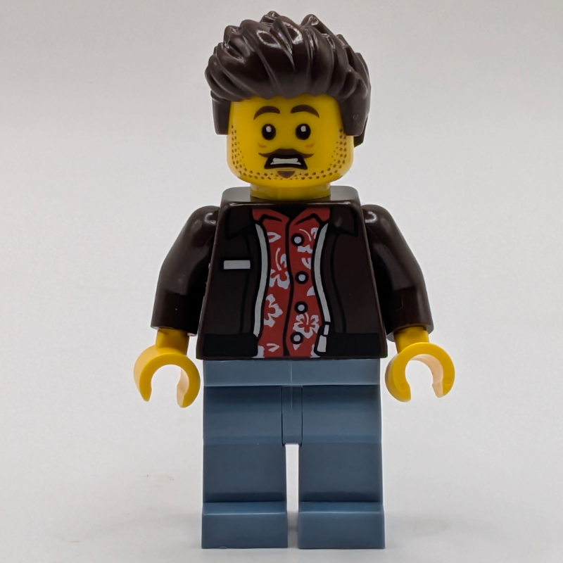 LEGO Man, Dark Brown Jacket, Sand Blue Legs, Dark Brown Hair (fig-017780)