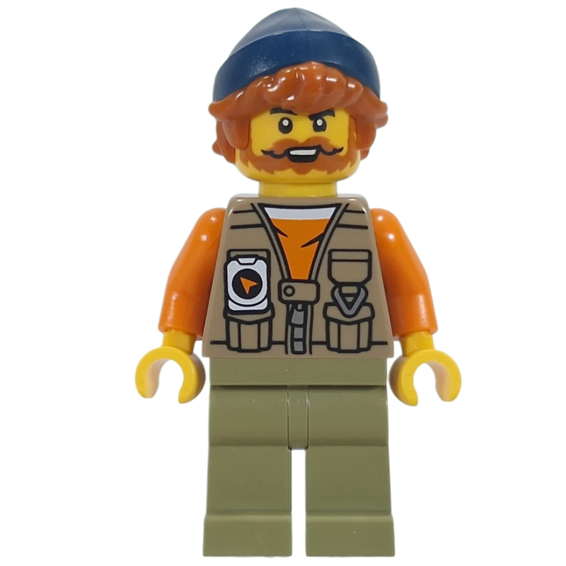 LEGO Fisherman, Dark Tan Vest, Oive Green Legs, Dark Blue Beanie (fig-017791)