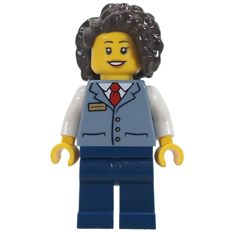 LEGO Street Car Conductor, Sand Blue Vest, Dark Blue Legs, Dark Brown Hair (fig-017794)