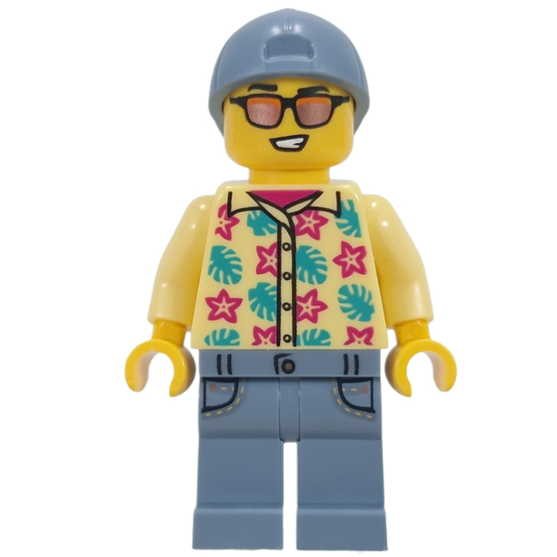 LEGO Man, Bright Light Yellow Shirt, Sand Blue Legs, Sand Blue Cap (fig-017795)