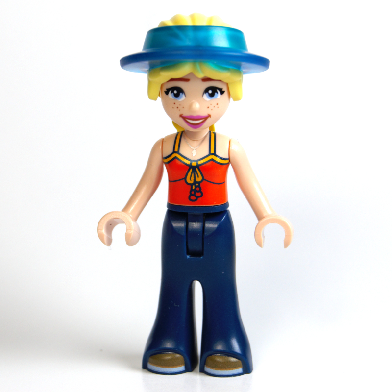 LEGO Astrid, Reddish Orange Top, Dark Blue Pants, Visor (fig-017828)