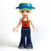 Astrid, Reddish Orange Top, Dark Blue Pants, Visor