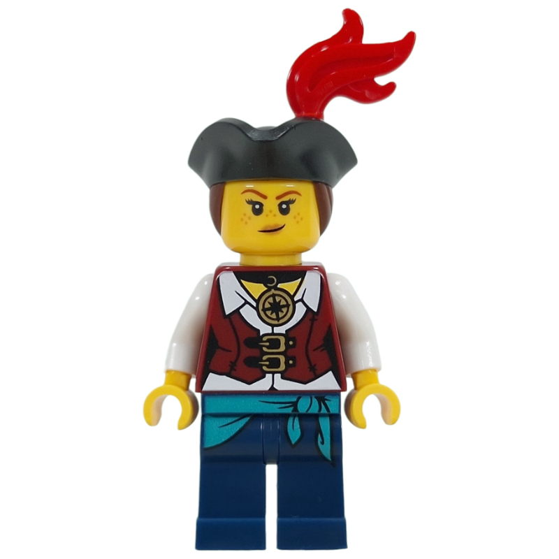 Pirate, Dark Red Vest, Dark Blue Legs, Tricorne Hat with Red Plume