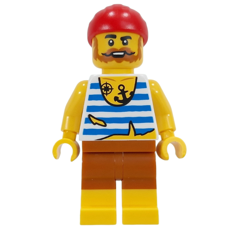 Pirate, White Vest, Medium Nougat Shorts, Red Bandana