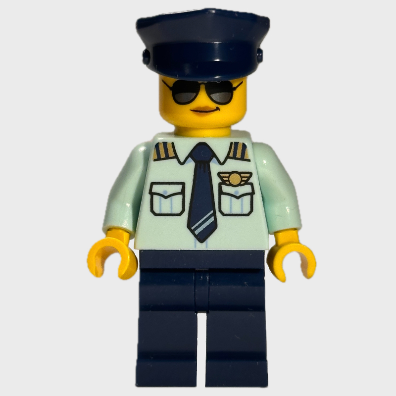 LEGO Pilot, Bright Light Blue Shirt, Dark Blue Legs, Dark Blue Cap (fig-017961)