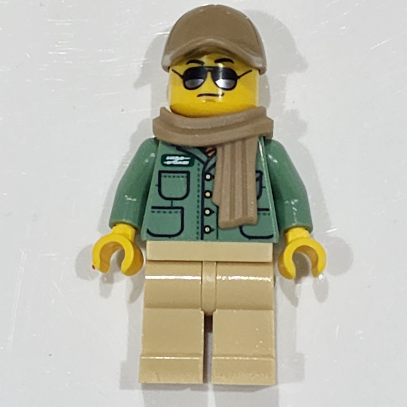 Man, Sand Green Shirt, Tan Legs, Dark Tan Cap and Scarf
