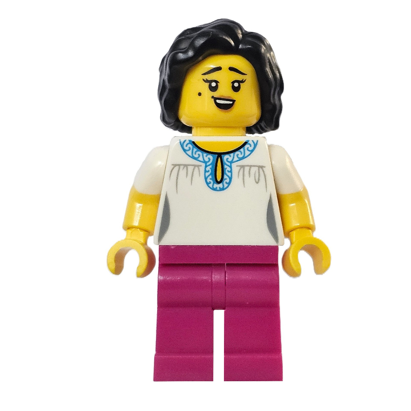LEGO White Torso, Magenta Legs, Black Hair (fig-018057)