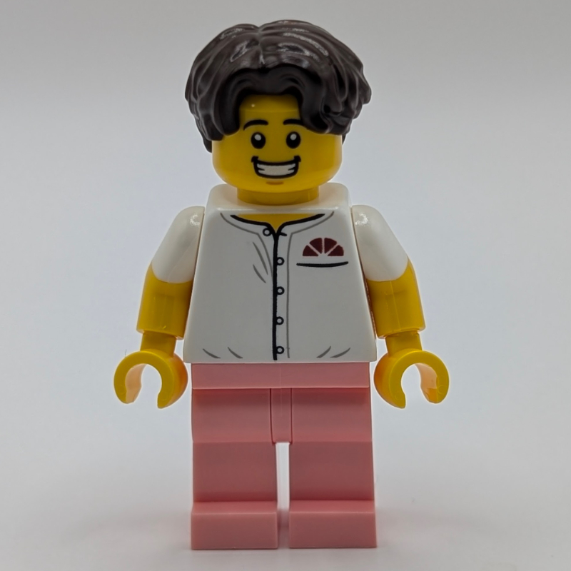 LEGO Pizzaria Waiter, White Torso, Warm Pink Legs (fig-018222)